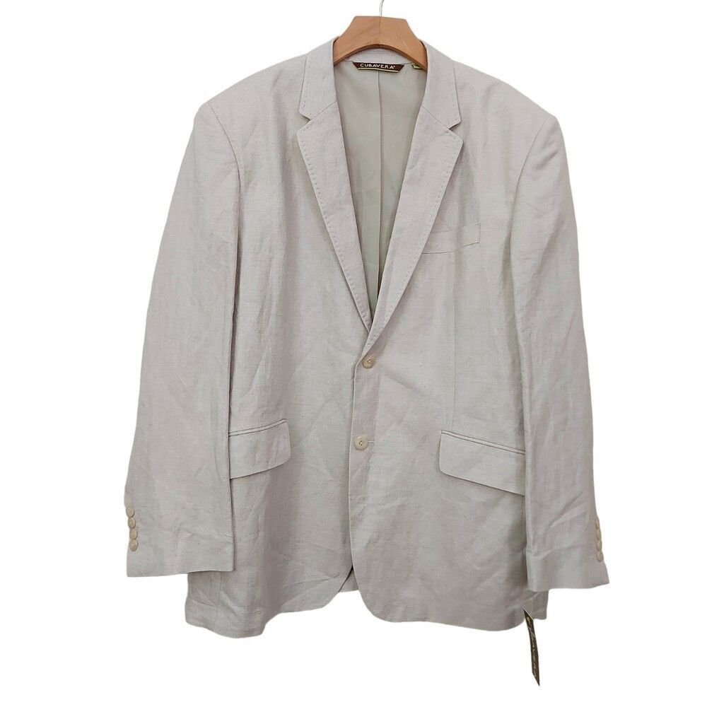 Cubavera Linen Blazer Mens 44 Beige Two Button Work Event Casual